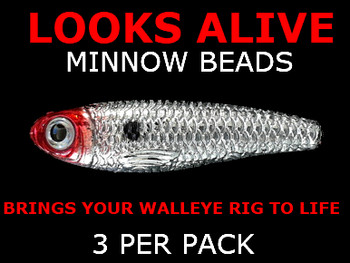 Looks Alive Minnow Beads METALLIC SILVER w/RED HEAD