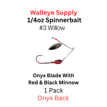 Northland Fishing Tackle 1/4 oz Reed runner Spinnerbait:  Red and black minnow with a #3 willow onyx blade 