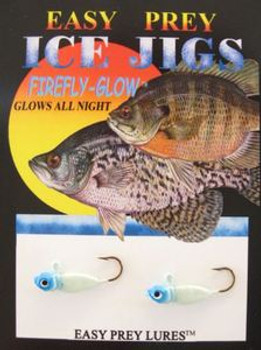 ICE FISHING JIGS #8 FREEZE MINNOW GLOW WITH BLUE HEAD/ EASY PREY LURES