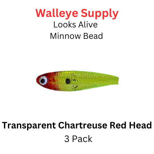 Looks Alive Minnow Beads TRANSPARENT CHARTREUSE RED HEAD