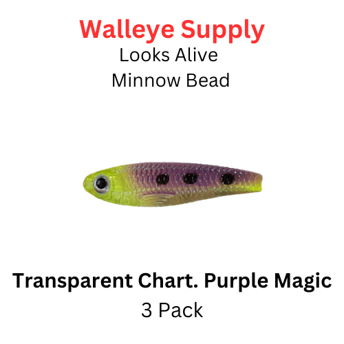 Looks Alive Minnow Beads TRANSLUCENT CHARTREUSE and PURPLE MAGIC
