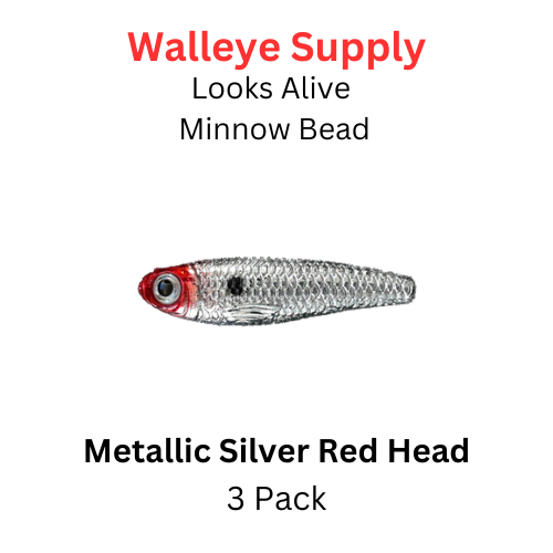 Looks Alive Minnow Beads METALLIC SILVER w/ RED HEAD