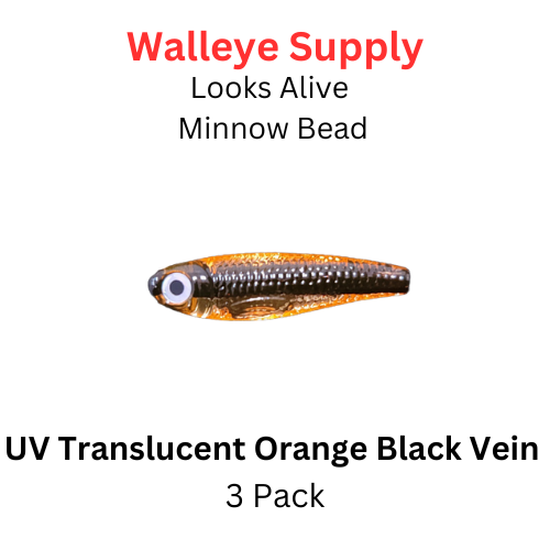 Looks Alive Minnow Beads UV TRANSLUCENT BLACK VEIN ORANGE