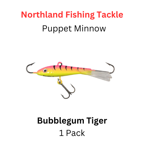 NORTHLAND FISHING TACKLE: 1/4oz Puppet Minnow Jig BUBBLEGUM TIGER  NORTHLAND FISHING TACKLE: 1/4oz Puppet Minnow Jig BUBBLEGUM TIGER