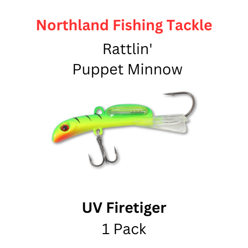Northland Fishing Tackle: 1/4 oz RATTLIN' PUPPET MINNOW UV Firetiger Northland Fishing Tackle: 1/4 oz RATTLIN' PUPPET MINNOW UV Firetiger