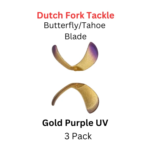 DUTCH FORK TACKLE: Butterfly Blade size 2 Gold Purple UV 3 Pack