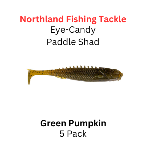 NORTHLAND FISHING TACKLE Eye Candy Paddle Shad Green Pumpkin 5/pk 