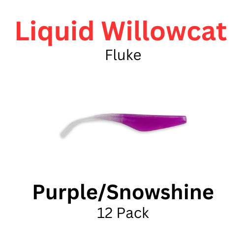 Liquid Willowcat Fluke PURPLE/SNOWSHINE 12/PK Soft plastic bait. 