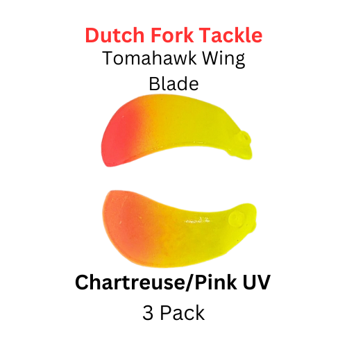 DUTCH FORK TACKLE: Tomahawk Wing Blade Size 1 Chartreuse with Pink Tip 3 Pack