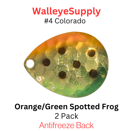 Walleye Supply Customs Green and Orange Spotted Frog #4 Deep Cup Colorado