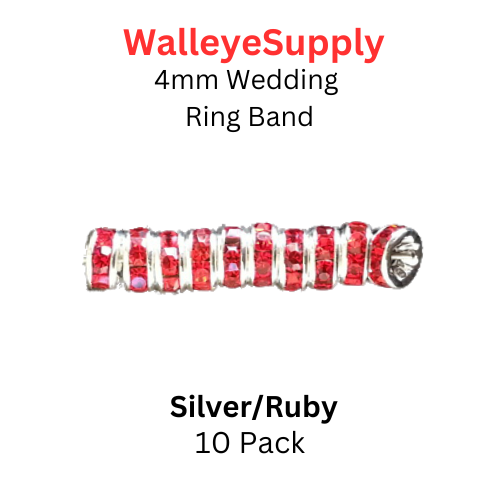 Wedding Ring Lure Beads 4mm SILVER/ RUBY