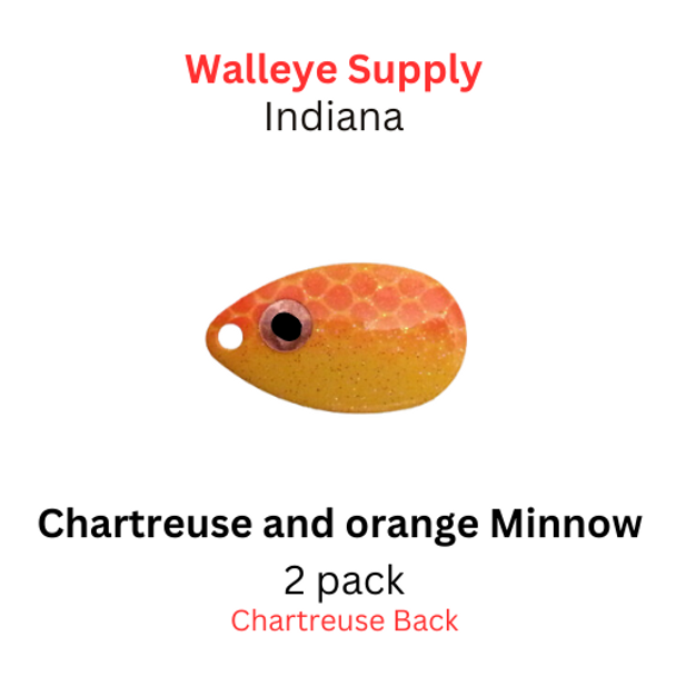 #4 INDIANA Chartreuse and Orange Minnow Blade 2 Pack 