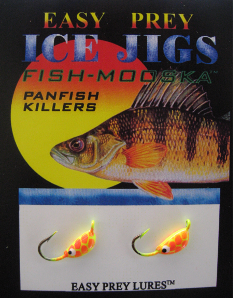 ICE FISHING JIGS #8 BUG MOOSKA CHART/ORANGE SNAKE / EASY PREY LURES