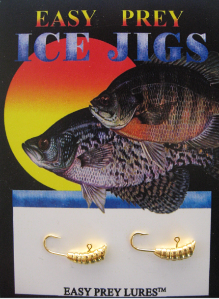 ICE FISHING JIGS #10 MEAL WORM GOLD PLATED / EASY PREY LURES