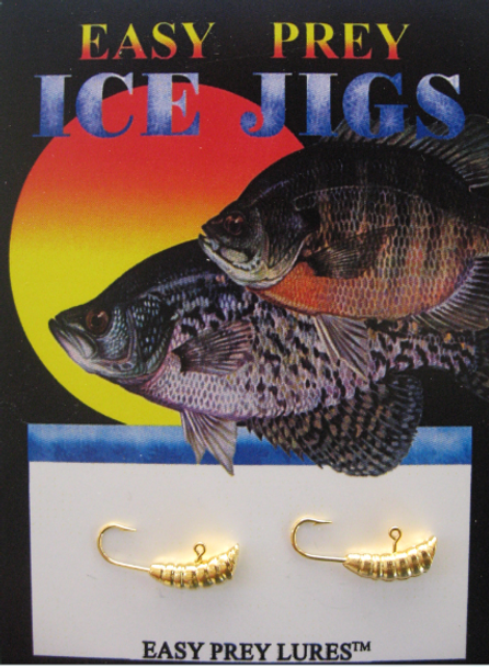 ICE FISHING JIGS #10 MEAL WORM GOLD-N-ORANGE GLOW / EASY PREY LURES