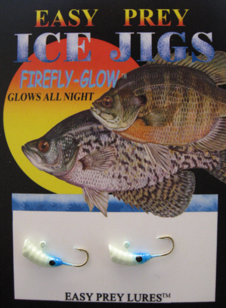 ICE FISHING JIGS #10 MEAL WORM GLOW/BLUE / EASY PREY LURES