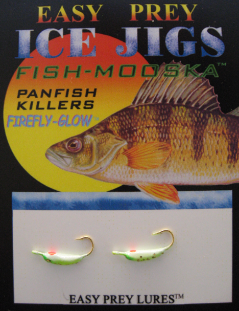 ICE FISHING JIGS #10 SPARKLE ROCKER GLOW/CH-GREEN / EASY PREY LURES