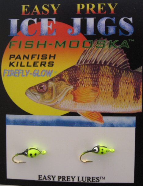 ICE FISHING JIGS #10 LADY BUG CHARTREUSE GLOW / EASY PREY LURES