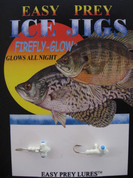 ICE FISHING JIGS #12 HORIZONTAL LARVE BLUE GLOW / EASY PREY LURES