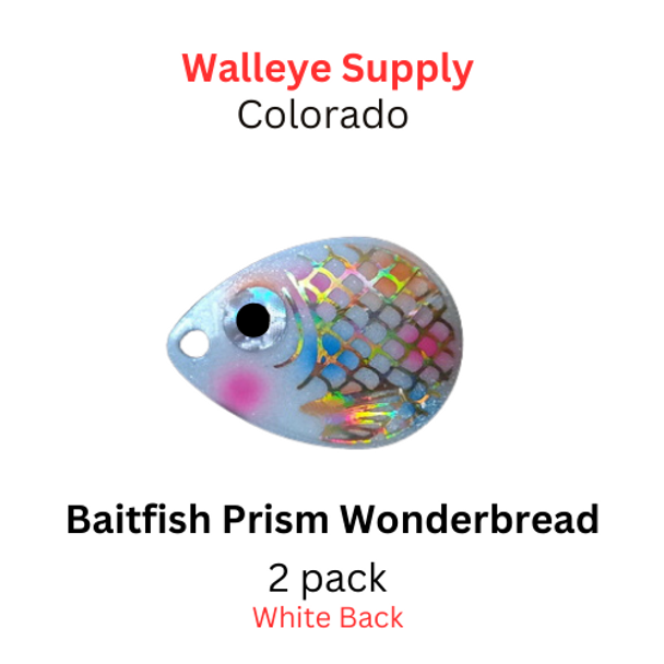 Walleye Supply COLORADO blade # 5 BAITFISH PRISM WONDERBREAD 2/pk (White Back)