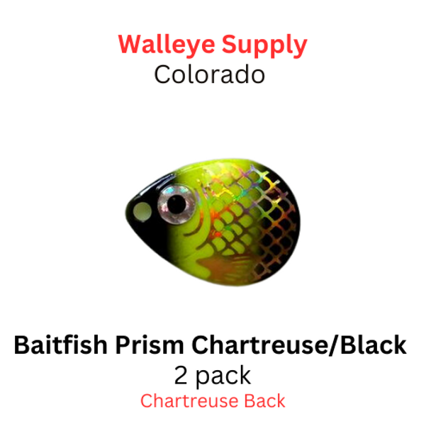 Walleye Supply COLORADO blade # 4.5 BAITFISH PRISM CHARTREUSE/BLACK 2/pk (Chartreuse Back) 