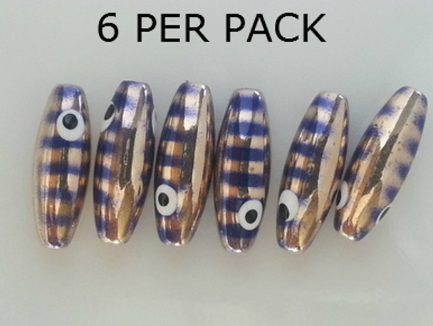 Lure Beads minnow GOLD PLATED PURPLE ZEBRA STRIPE