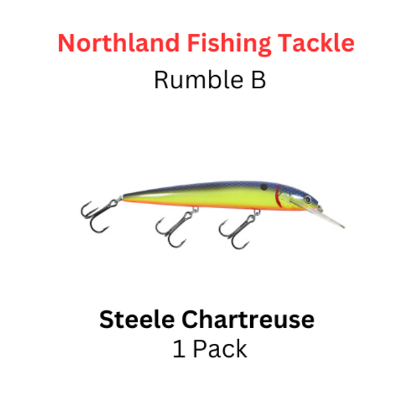 NORTHLAND FISHING TACKLE: Rumble B Crankbait size 11 color STEEL CHARTREUSE