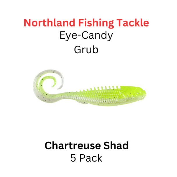 NORTHLAND FISHING TACKLE Eye Candy Grub Chartreuse Shad 5/pk