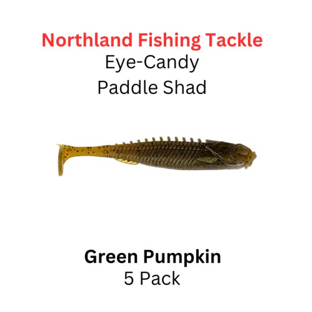 NORTHLAND FISHING TACKLE Eye Candy Paddle Shad Green Pumpkin 5/pk 