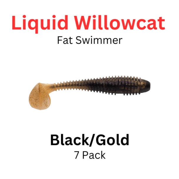 Liquid Willowcat Fat Paddler BLACK/GOLD 7/PK Soft plastic bait. 