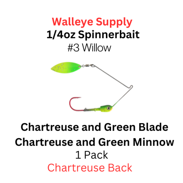 Northland Fishing Tackle Reef runner spinnerbait: Chartreuse and green minnow with a chartreuse and green # 3 1/2 Willow 