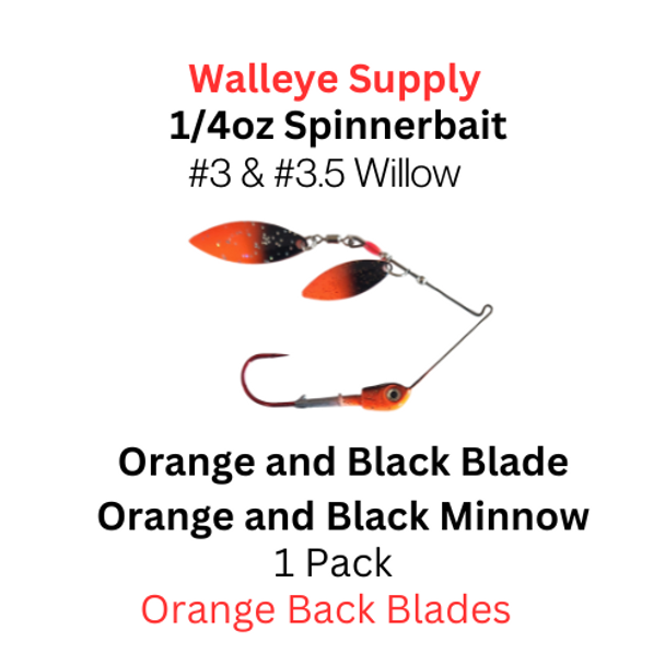 Northland Fishing Tackle 1/4 oz Reed runner spinnerbait: Orange and black minnow with a size 3 and 3 1/2 willow blade 