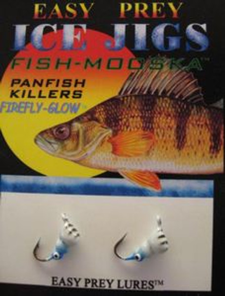 ICE FISHING JIGS #10 GRUB MOOSKA BLUE GLOW/ EASY PREY LURES