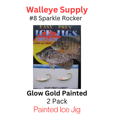ICE FISHING JIGS #8 SPARKLE ROCKER GLOW-GOLD PAINTED / EASY PREY LURES - walleyesupply.com ICE FISHING JIGS #8 SPARKLE ROCKER GLOW-GOLD PAINTED / EASY PREY LURES - walleyesupply.com