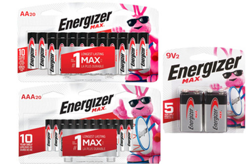 20 AA + 20 AAA + 2  9 Volt Energizer MAX Alkaline Battery Combo (On Cards)