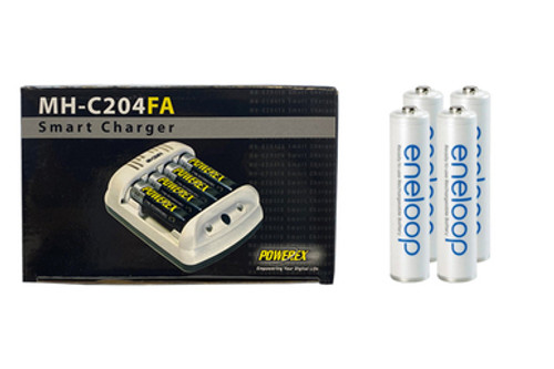 Powerex MH-C204FA AA / AAA Smart Battery Charger & 4 x AAA NiMH Panasonic (Sanyo) Eneloop Rechargeable Batteries (800 mAh)