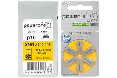 Box of PowerOne Size p10 hearing aid batteries, 60 count