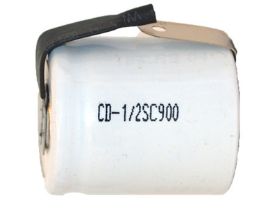 Power Portable 1/2 Sub C NiCd battery with tabs front view