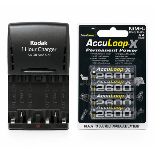 Kodak Smart Charger + 4 AA AccuLoop-X NiMH Batteries (2600 mAh)