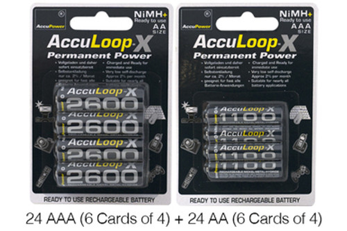 24 x AAA (1100 mAh) + 24 x AA (2600 mAh) AccuPower AccuLoop-X NiMH Battery Combo