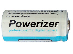 Powerizer RCR123A 3.6V 650mAh lithium rechargeable battery front view