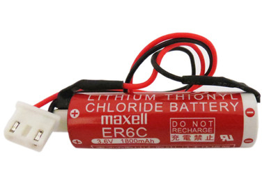 Maxell ER6C 3.6V PLC Battery with 3 Pin White Connector front view