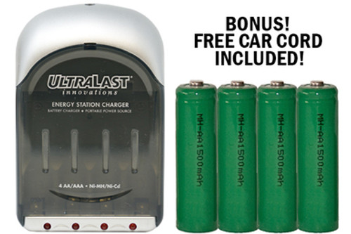 UltraLast AA / AAA Smart Battery Charger + 4 AA NiMH Batteries (1500 mAh)