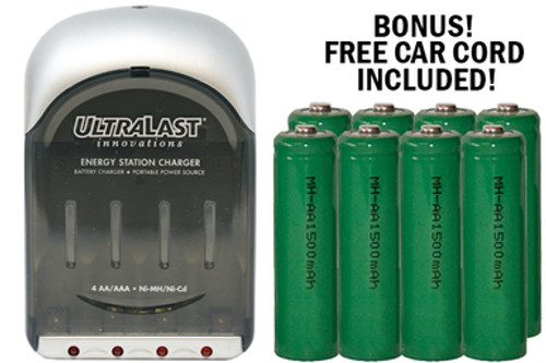 UltraLast AA / AAA Smart Battery Charger + 8 AA NiMH Batteries (1500 mAh)