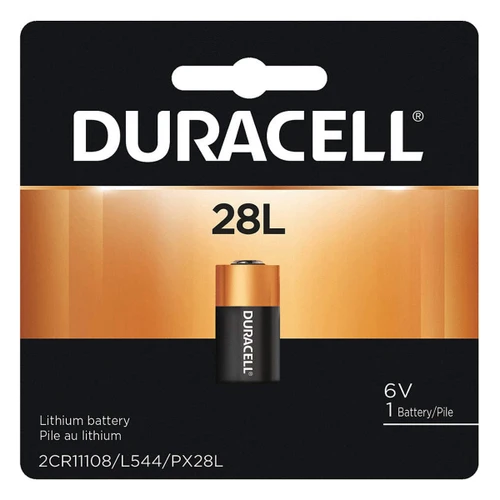 Front view of Duracell 28L 6 Volt Lithium Battery packaging