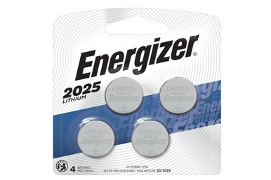 Energizer CR2025 3V lithium coin cell batteries 4 pack front view