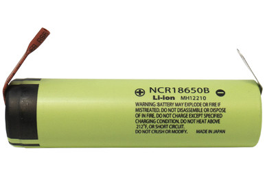 Panasonic NCR18650B 3.7V 3400mAh battery with tabs front view