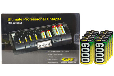 AccuPower 8 Bay LCD Charger and 8 C NiMH Batteries combo