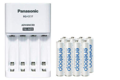 Panasonic BQ-CC17 Smart Battery Charger + 8 AAA (800mAh) Panasonic Eneloop Rechargeable Batteries