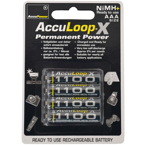 AAA AccuPower AccuLoop-X 1100 mAh NiMH rechargeable batteries pack